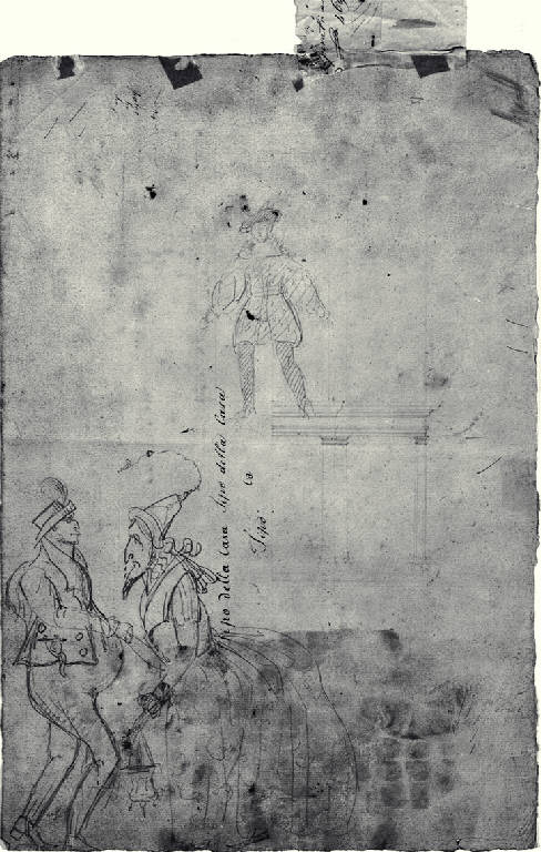 Colonnato dorico e caricature (schizzo) di Amati, Carlo ((?)) (prima metà sec. XIX)