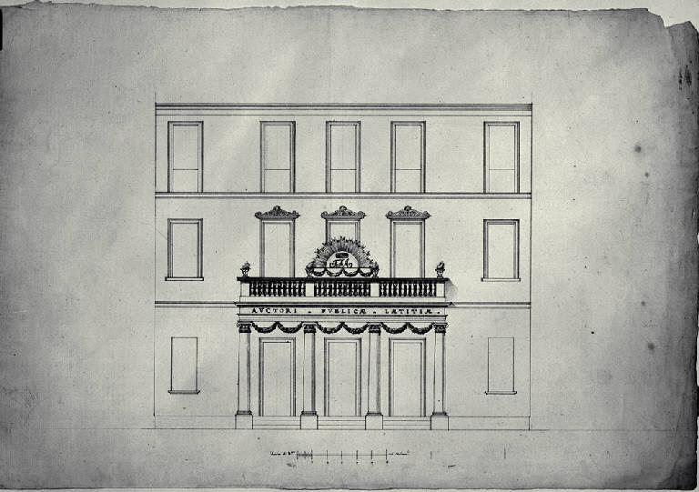 Prospetto di una decorazione provvisoria per la Casa di Carlo Amati a Milano (già Contrada della Spiga 788) (disegno) di Amati, Carlo (sec. XIX)