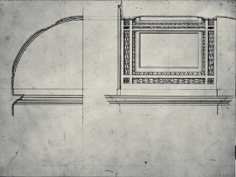 Prospetto e sezione dei cassettoni della chiesa di S. Giorgio a Casatenovo (disegno) di Amati, Carlo (sec. XIX)