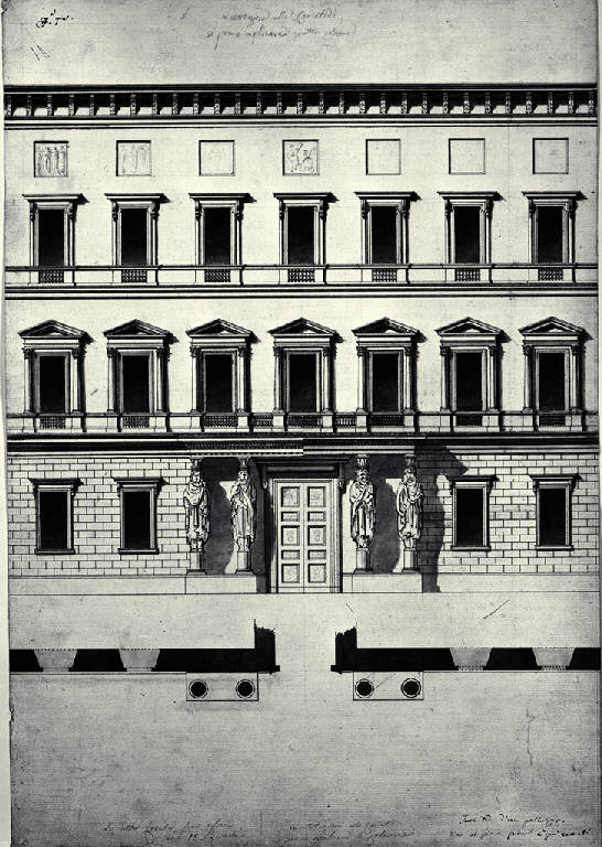 Pianta e prospetto della fronte di un palazzo (disegno) di Amati, Marco (sec. XIX)