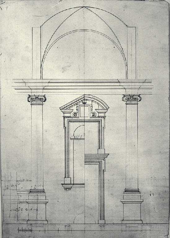 Prospetto del porticato superiore del Palazzo di Brera a Milano (disegno) di Amati, Carlo (sec. XIX)