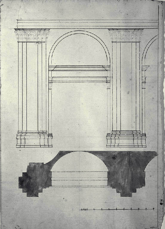 Pianta e prospetto di una cappella (disegno) - ambito milanese (sec. XIX)
