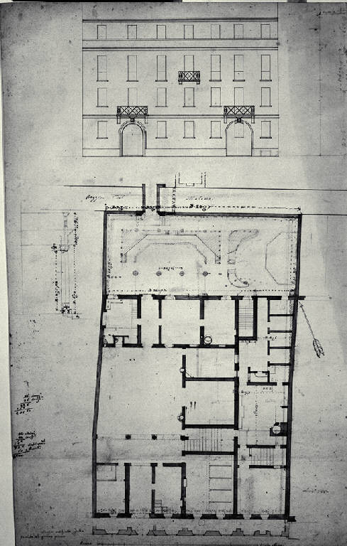 Pianta e prospetto della Casa di Carlo Amati a Milano (disegno) di Amati, Carlo (sec. XIX)