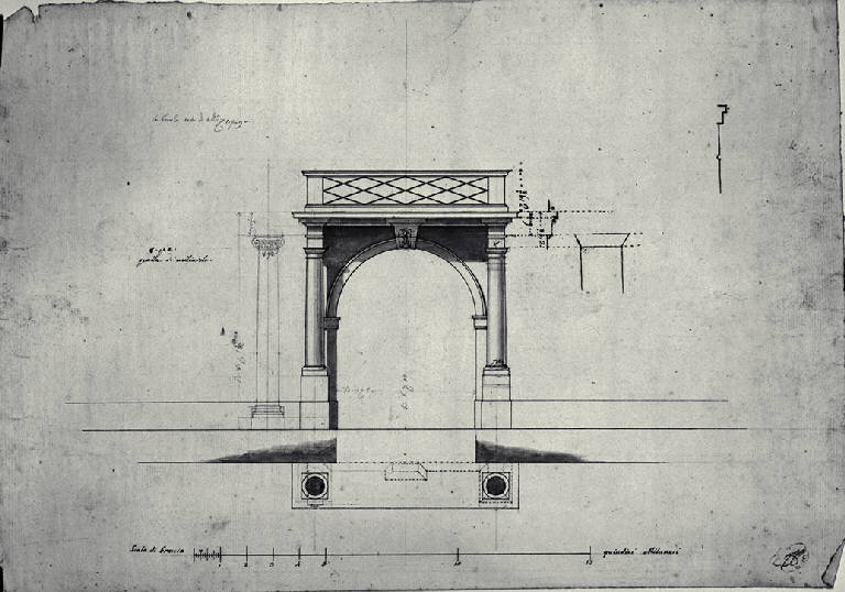 Pianta e prospetto del portone d'ingresso della Villa Durini (detta Grassa) a Monza (disegno) di Amati, Carlo (sec. XIX)