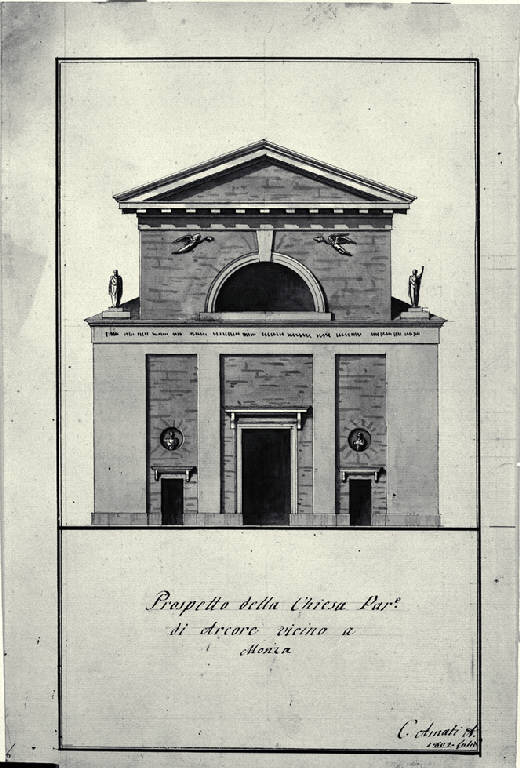 Prospetto della fronte della chiesa di S. Eustorgio ad Arcore (disegno) di Amati, Carlo (sec. XIX)