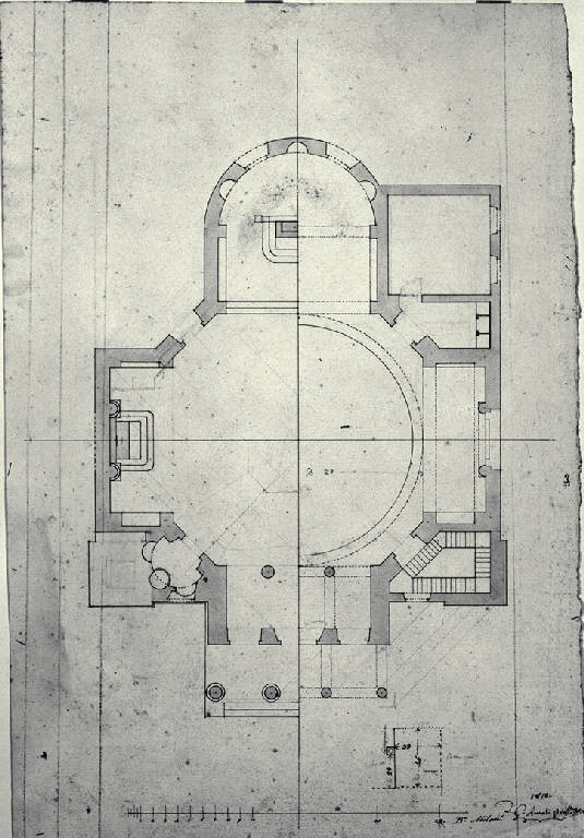 Pianta di una chiesa con cupola (disegno) di Amati, Carlo (sec. XIX)