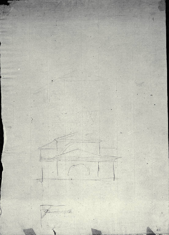Pianta, prospetto e sezione parziali di una chiesa (disegno) di Amati, Carlo (sec. XIX)
