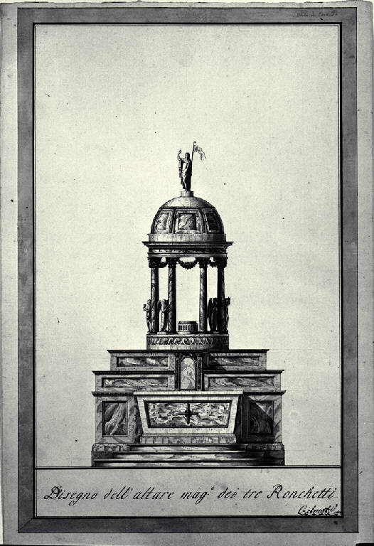 Prospetto dell'altare maggiore della chiesa dei SS. Pietro e Paolo ai Tre Ronchetti a Milano (disegno) di Amati, Carlo (sec. XIX)