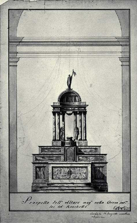 Prospetto dell'altare maggiore della chiesa dei SS. Pietro e Paolo ai Tre Ronchetti a Milano (disegno) di Amati, Carlo (sec. XIX)