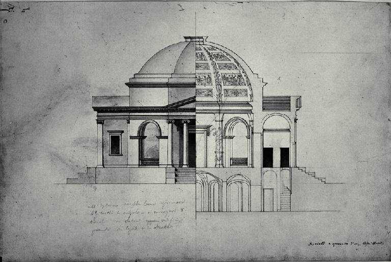 Prospetto e sezione di un caffehaus (disegno) di Amati, Marco (sec. XIX)