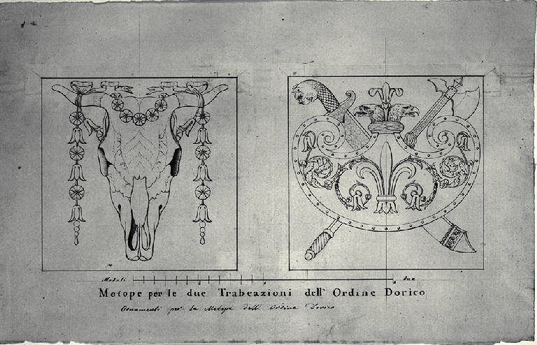 Metope per la trabeazione dell'ordine dorico (disegno) di Amati, Carlo (sec. XIX)