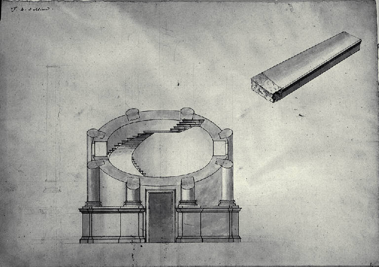 Sezione di una scala a chiocciola (disegno) di Amati, Marco (sec. XIX)