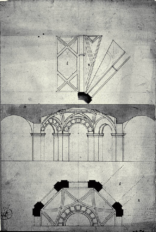 Pianta e sezione di una cappella funeraria principesca (disegno) di Amati, Carlo (fine sec. XVIII)