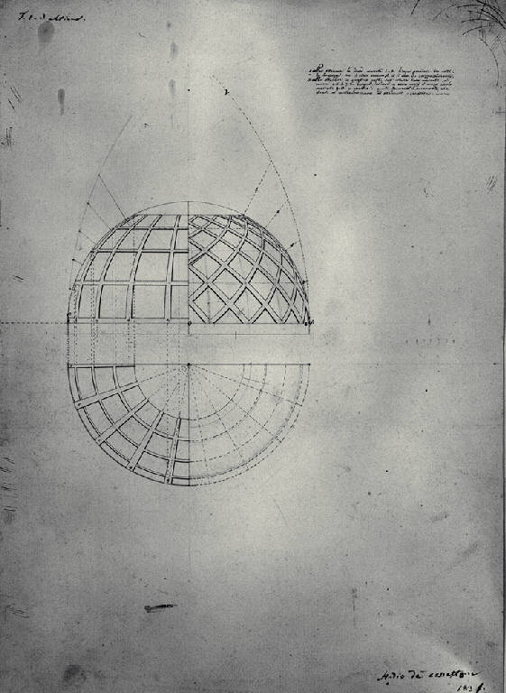 Proiezione in pianta e sezione di una cupola a cassettoni (disegno) di Amati, Marco (sec. XIX)