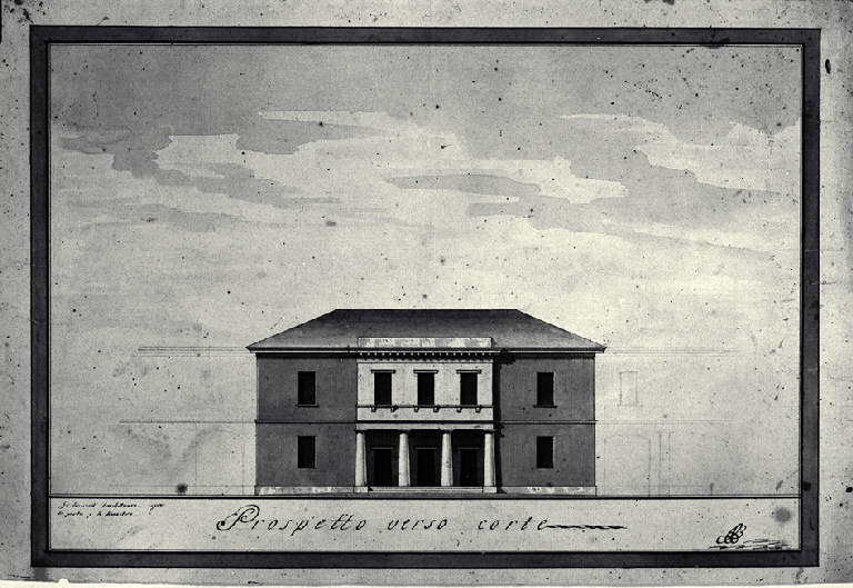 Prospetto verso il cortile della Villa Sormani a Cornate d'Adda (disegno) di Amati, Carlo (sec. XIX)