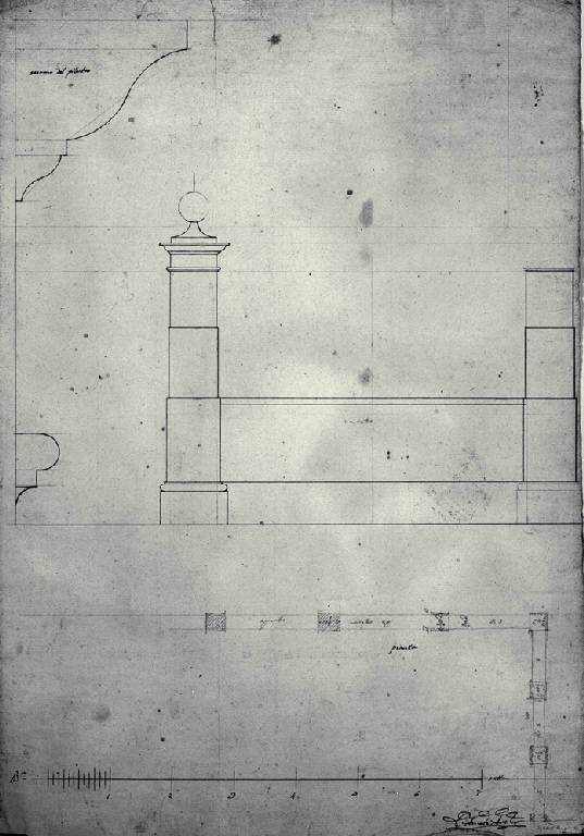 Pianta e prospetto di un muro di cinta (disegno) di Amati, Carlo (sec. XIX)