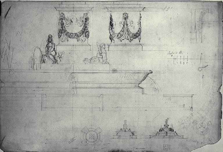 Piante e prospetti di fontane (disegno) di Amati, Carlo (inizio sec. XIX)