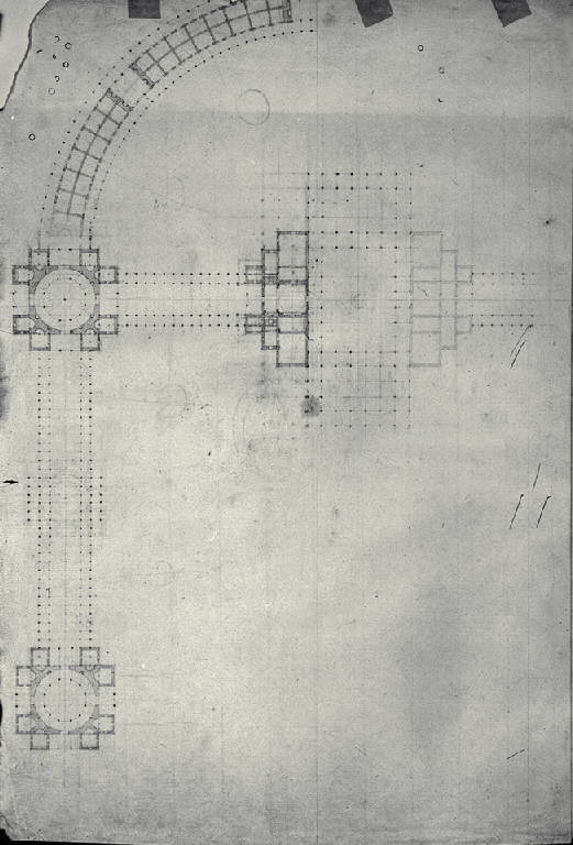 Pianta di piazza porticata (disegno) di Amati, Carlo (inizio sec. XIX)