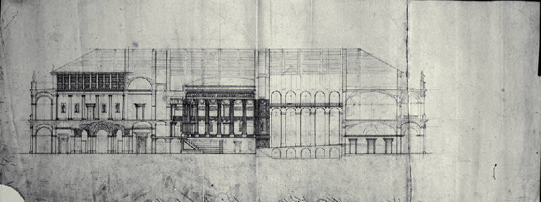 Sezione di un teatro (disegno) di Aluisetti, Giulio (sec. XIX)