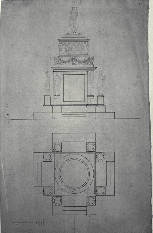 Pianta e prospetto di monumento commemorativo (disegno) di Amati, Carlo (sec. XIX)
