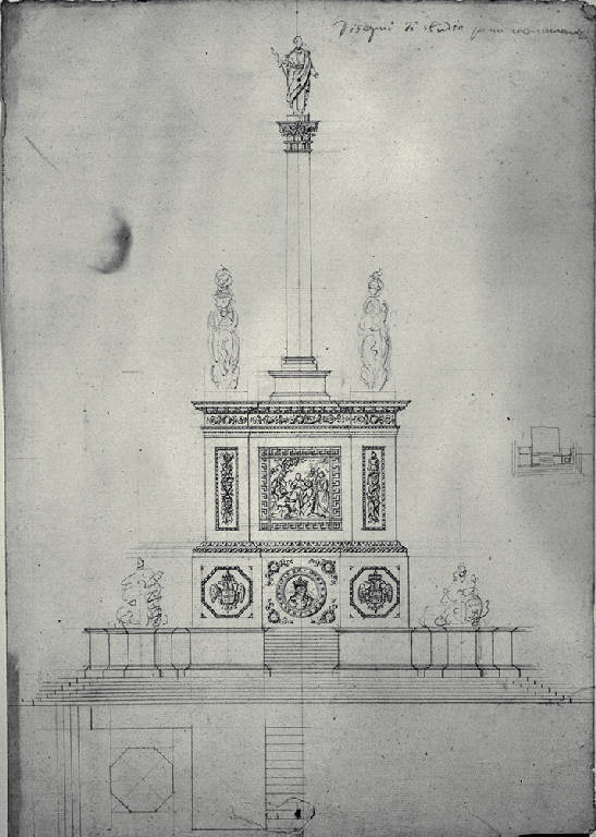 Pianta e prospetto del monumento commemorativo in onore di Francesco I (disegno) di Amati, Carlo (sec. XIX)
