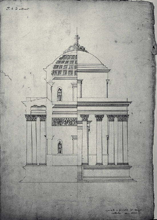 Sezione e prospetto del tempio rotondo periptero (disegno) di Amati, Marco (sec. XIX)