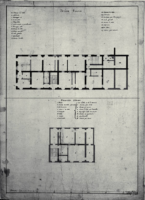 Pianta del primo e del secondo piano del primo progetto della Villa Casnati a Casnate (disegno) di Amati, Carlo (sec. XIX)