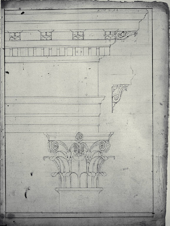 Prospetto di trabeazione e capitello di ordine corinzio (disegno) di Amati, Carlo (sec. XIX)
