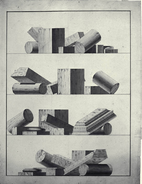 Vedute prospettiche di elementi architettonici (disegno) di Amati, Carlo (fine sec. XVIII)