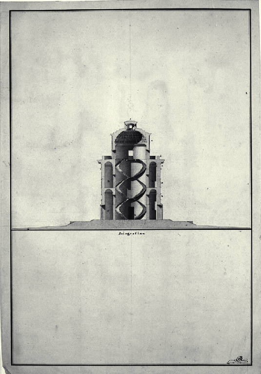 Sezione di scala a chiocciola (disegno) di Amati, Carlo (sec. XVIII)