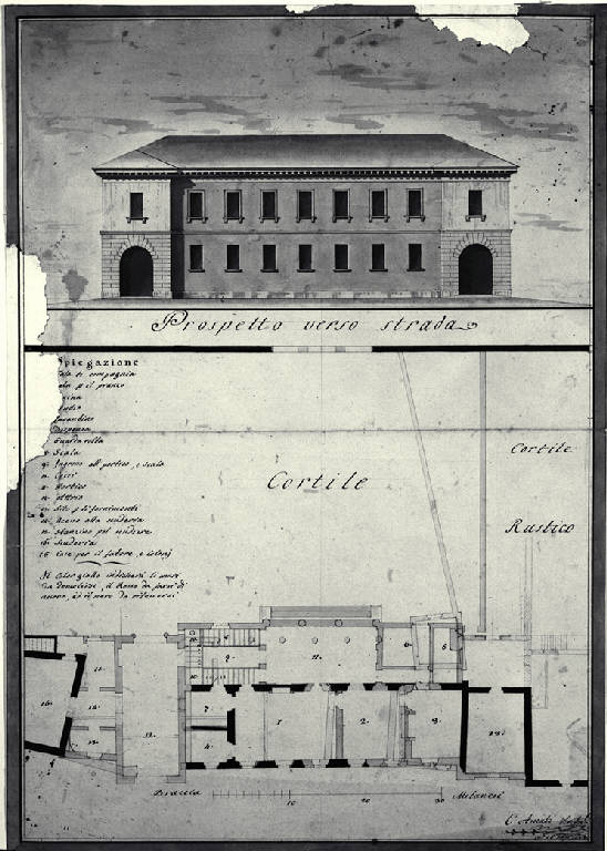 Pianta e prospetto della Villa Sormani a Cornate d'Adda (disegno) di Amati, Carlo (sec. XIX)