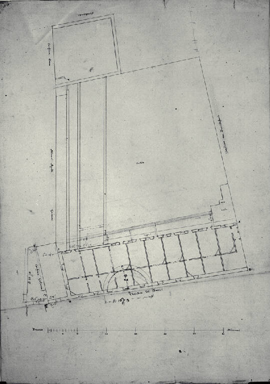 Pianta del cortile della chiesa di S. Maria de' Servi a Milano (disegno) di Amati, Carlo (sec. XIX)