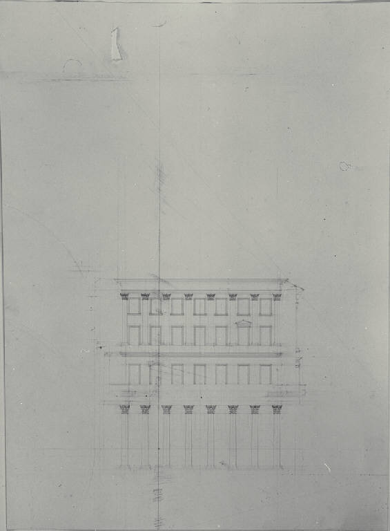 Prospetto di palazzo sulla Piazza S. Carlo a Milano (disegno) di Amati, Carlo (sec. XIX)