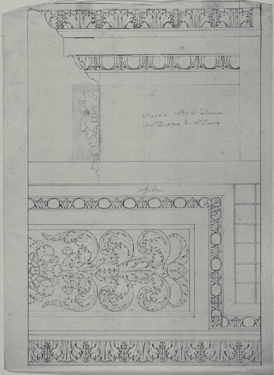 Decorazione della mensola e del soffitto del balcone per la fronte del Duomo di Milano (disegno) di Amati, Carlo (sec. XIX)
