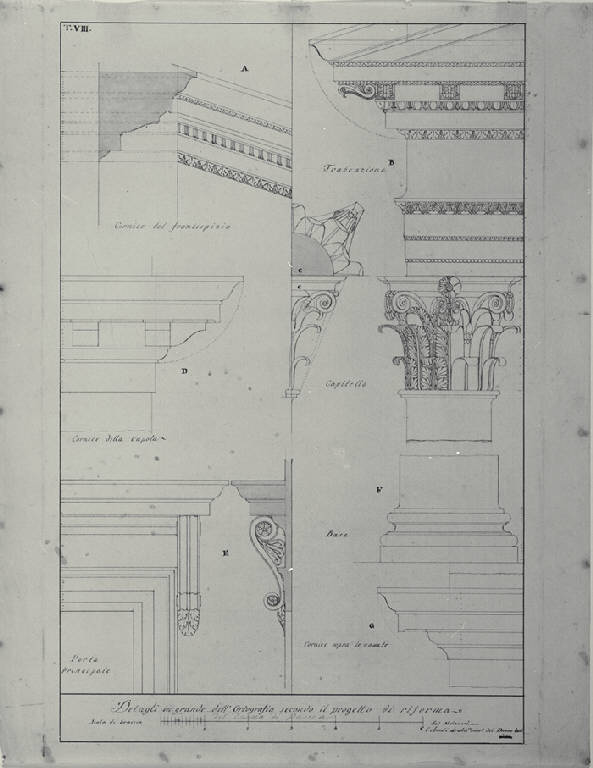 Dettagli del prospetto del Duomo di Pavia (disegno) di Amati, Carlo (sec. XIX)