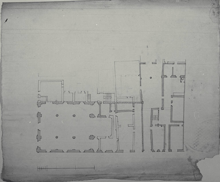 Pianta di chiesa e edifici limitrofi (disegno) - ambito milanese (terzo quarto sec. XIX)