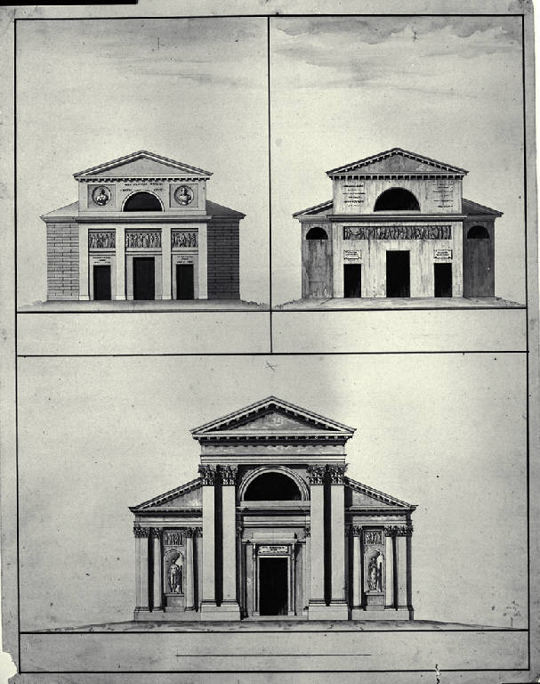Prospetti del Santuario della Beata Vergine a Rho e di due chiese (ridisegno) di Amati, Carlo (fine sec. XVIII)
