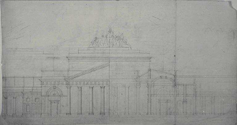 Prospetto di ingresso principale di un cimitero (disegno) di Amati, Carlo (prima metà sec. XIX)