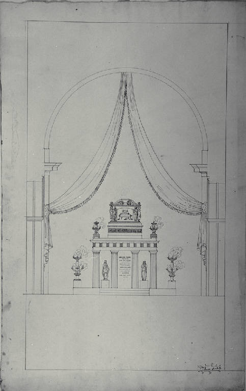 Prospetto del catafalco per la contessa Marianna Durini a Milano (disegno) di Amati, Carlo (sec. XIX)