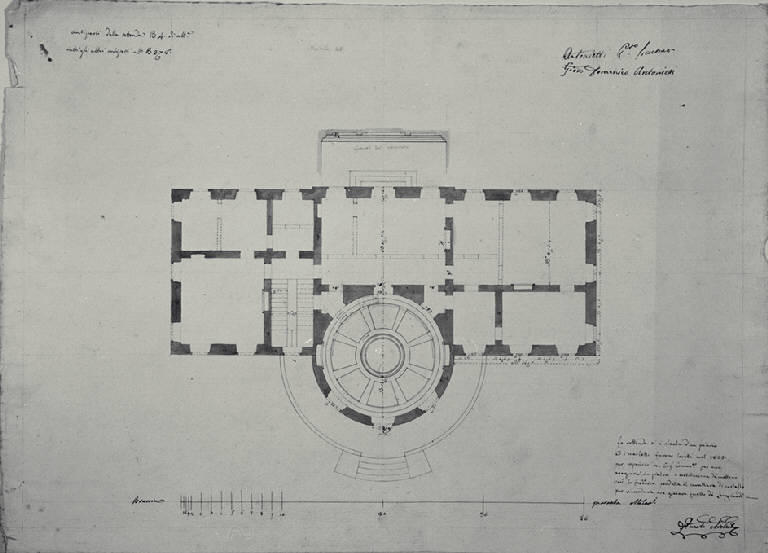 Pianta del primo piano e spaccato di un lacunare della Villa Durini (poi Frette) a Monza (disegno) di Amati, Carlo (sec. XIX)