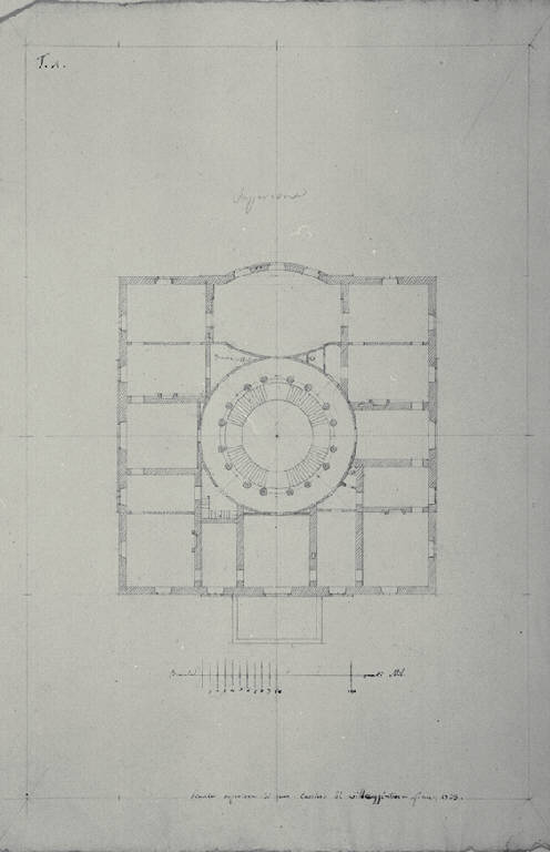 Pianta del piano superiore di un casino di villeggiatura (disegno) di Amati, Marco (sec. XIX)