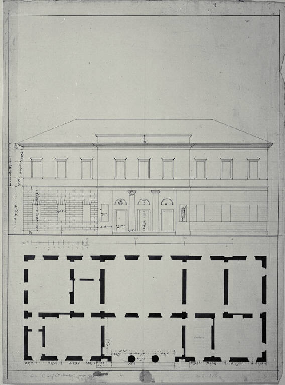 Pianta e prospetto della Villa già Martini a Crema (disegno) di Amati, Carlo (prima metà sec. XIX)