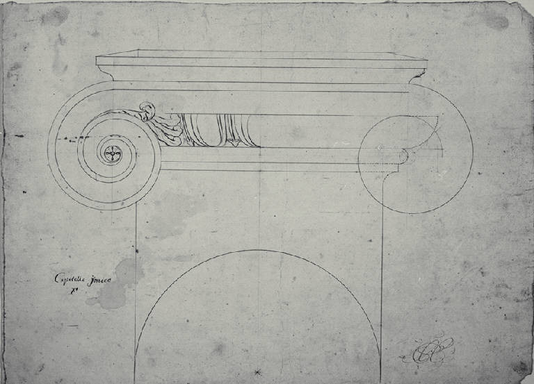Capitello ionico per il padiglione da giardino della Villa già Martini a Crema (disegno) di Amati, Carlo (sec. XIX)