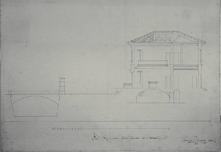 Sezione della Villa Durini (poi Frette) a Monza (disegno) di Amati, Carlo (sec. XIX)