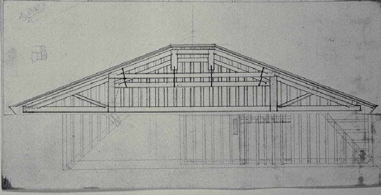 Particolare del sistema di copertura del tetto di una villa a due piani (disegno) di Amati, Carlo (fine sec. XVIII)