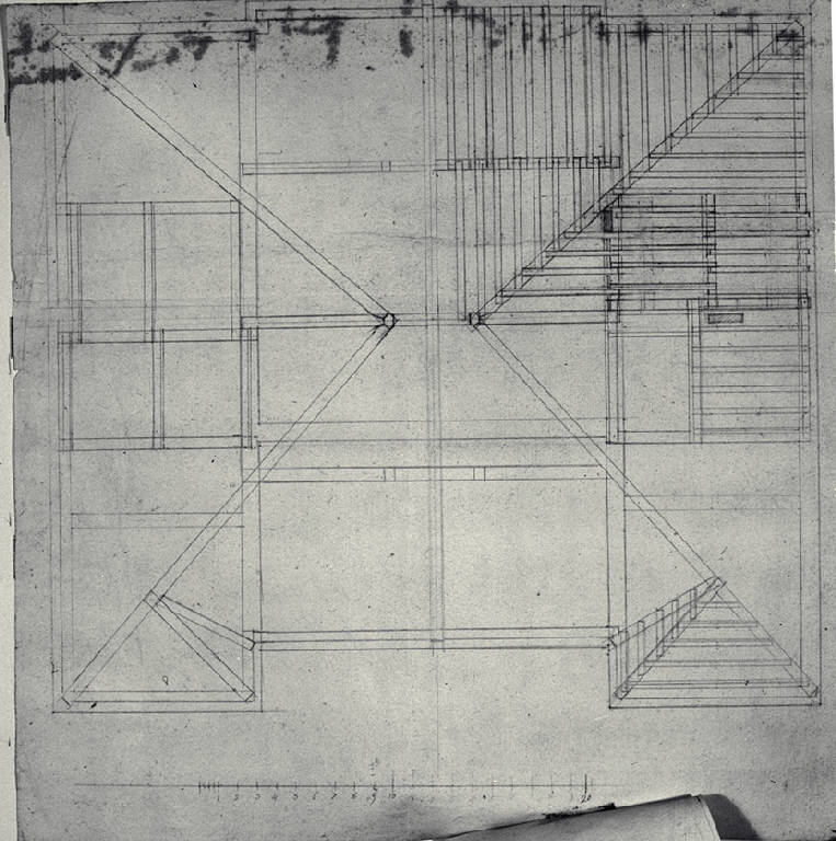 Sistemi di coperture di una villa a due piani (disegno) di Amati, Carlo (fine sec. XVIII)