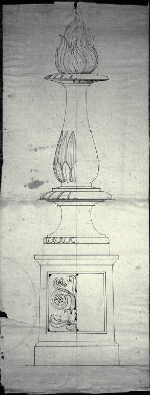 Prospetto di candelabro per la chiesa della Beata Vergine Immacolata e di S. Zeno a Cassano d'Adda (disegno) di Amati, Carlo (sec. XIX)