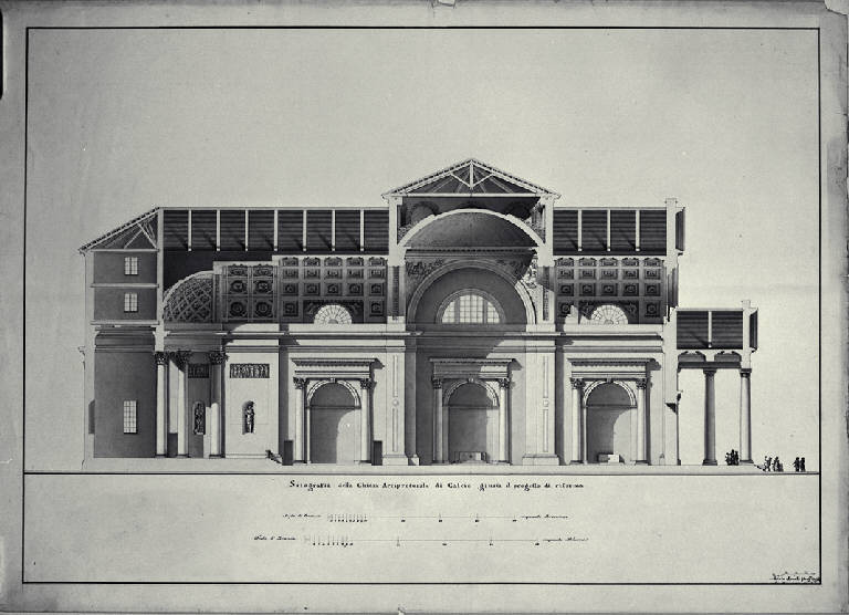 Sezione longitudinale della chiesa di S. Vittore a Calcio (disegno) di Amati, Carlo (sec. XIX)