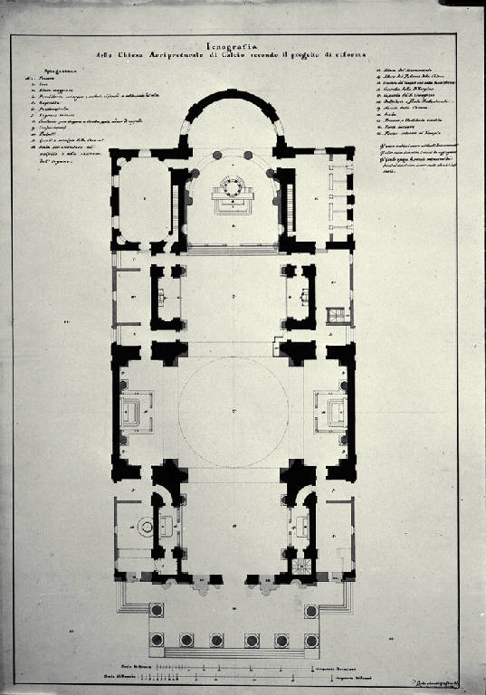 Pianta della chiesa di S. Vittore a Calcio (disegno) di Amati, Carlo (sec. XIX)