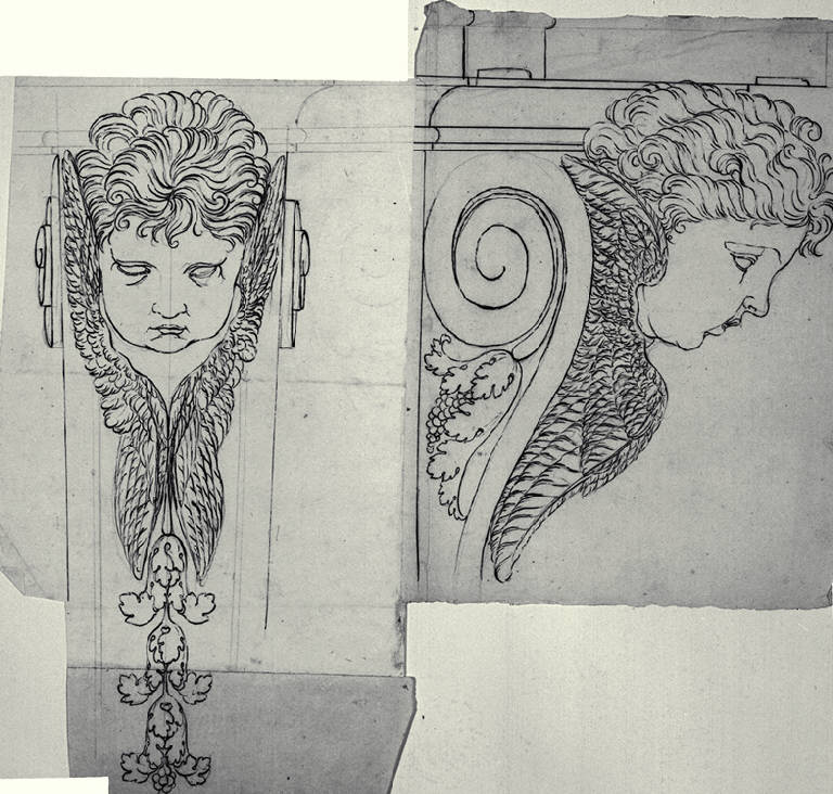 Mensola con testa d'angelo (disegno) - ambito milanese (terzo quarto sec. XIX)